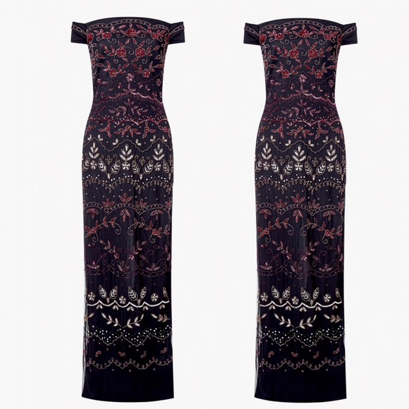 Adrianna Papell beaded off shoulder long dress - Picture 5 of 8